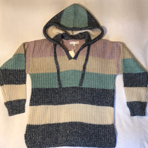 NWT C&C California Marl Striped Chunky Hooded V-Neck Sweater - Picture 14 of 14